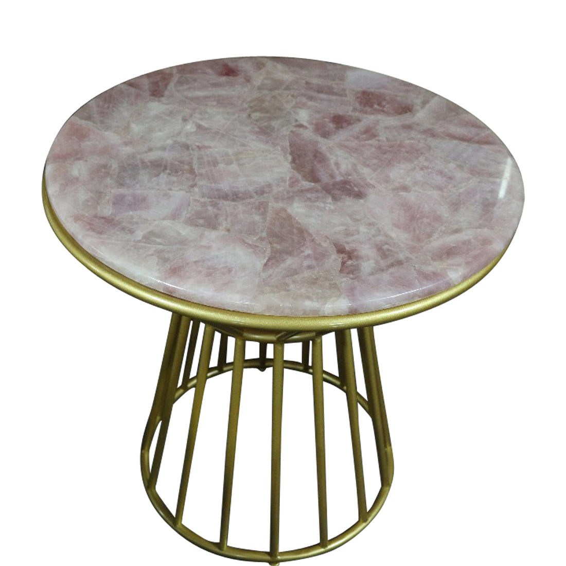 Blush Roze Quartz Side Table with Gold Metal Frame, Cocolea, , ,