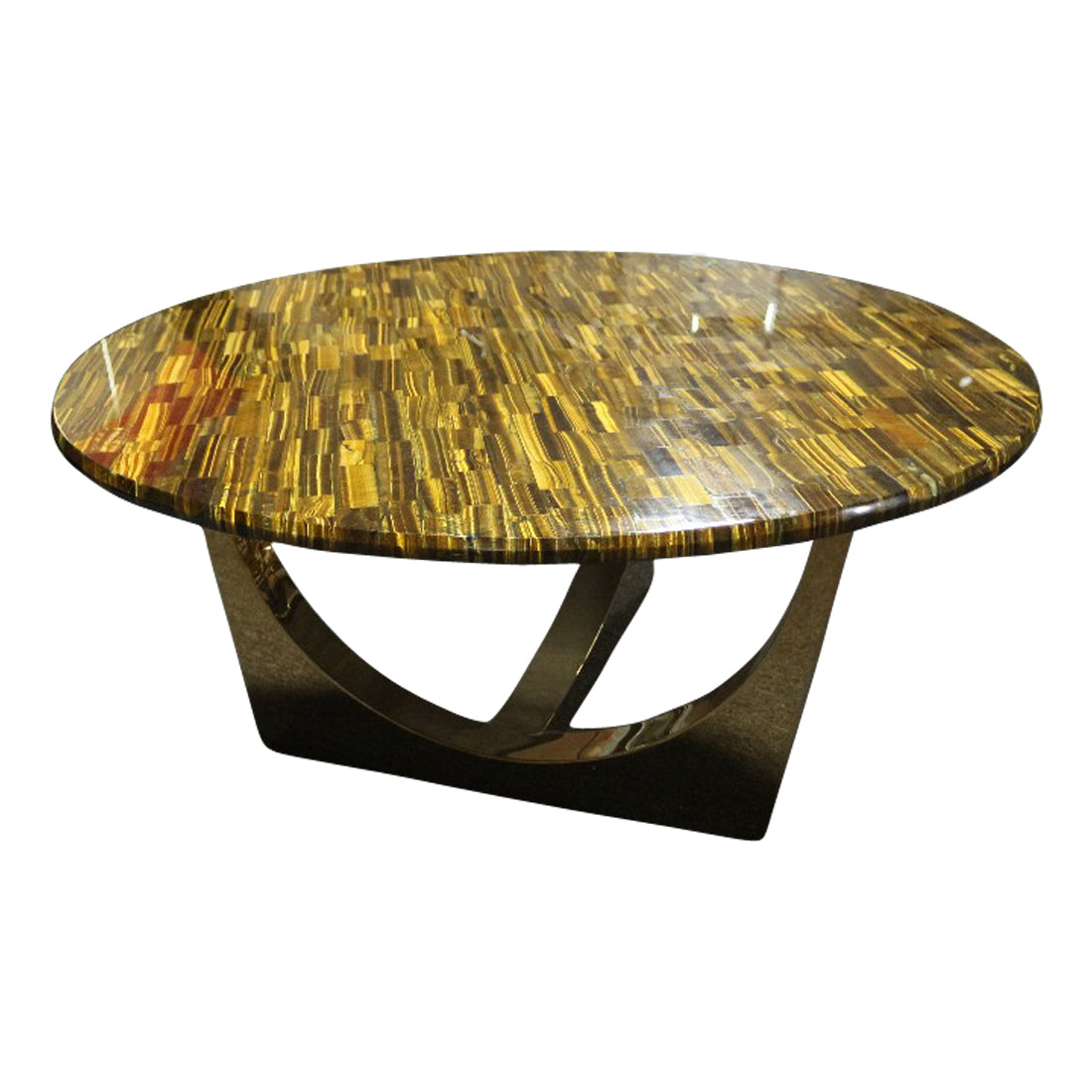 Honeycomb Gold Tiger Eye Stone Coffee Table with Gold Metal Base, Cocolea, , ,