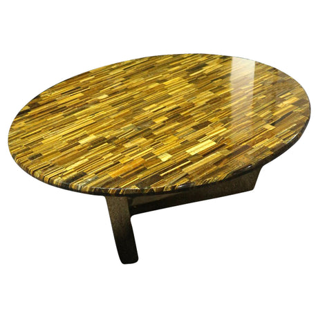 Honeycomb Gold Tiger Eye Stone Coffee Table with Gold Metal Base, Cocolea, , ,