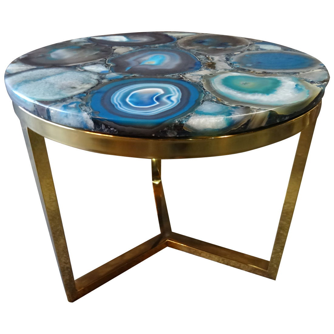 Azzure Teal Blue Agate Nestling Table with Gold Metal Frame, Cocolea, , ,