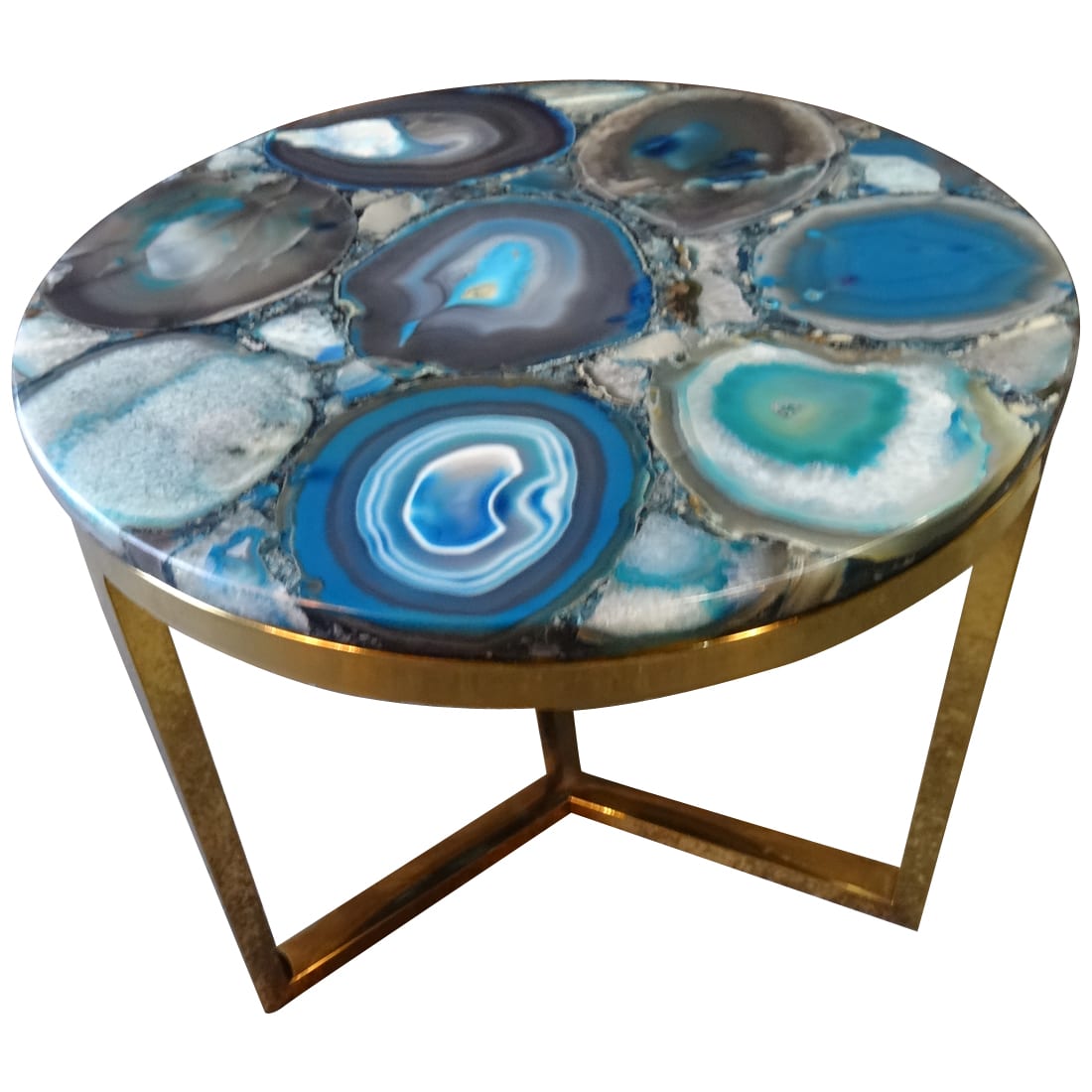 Azzure Teal Blue Agate Nestling Table with Gold Metal Frame, Cocolea, , ,