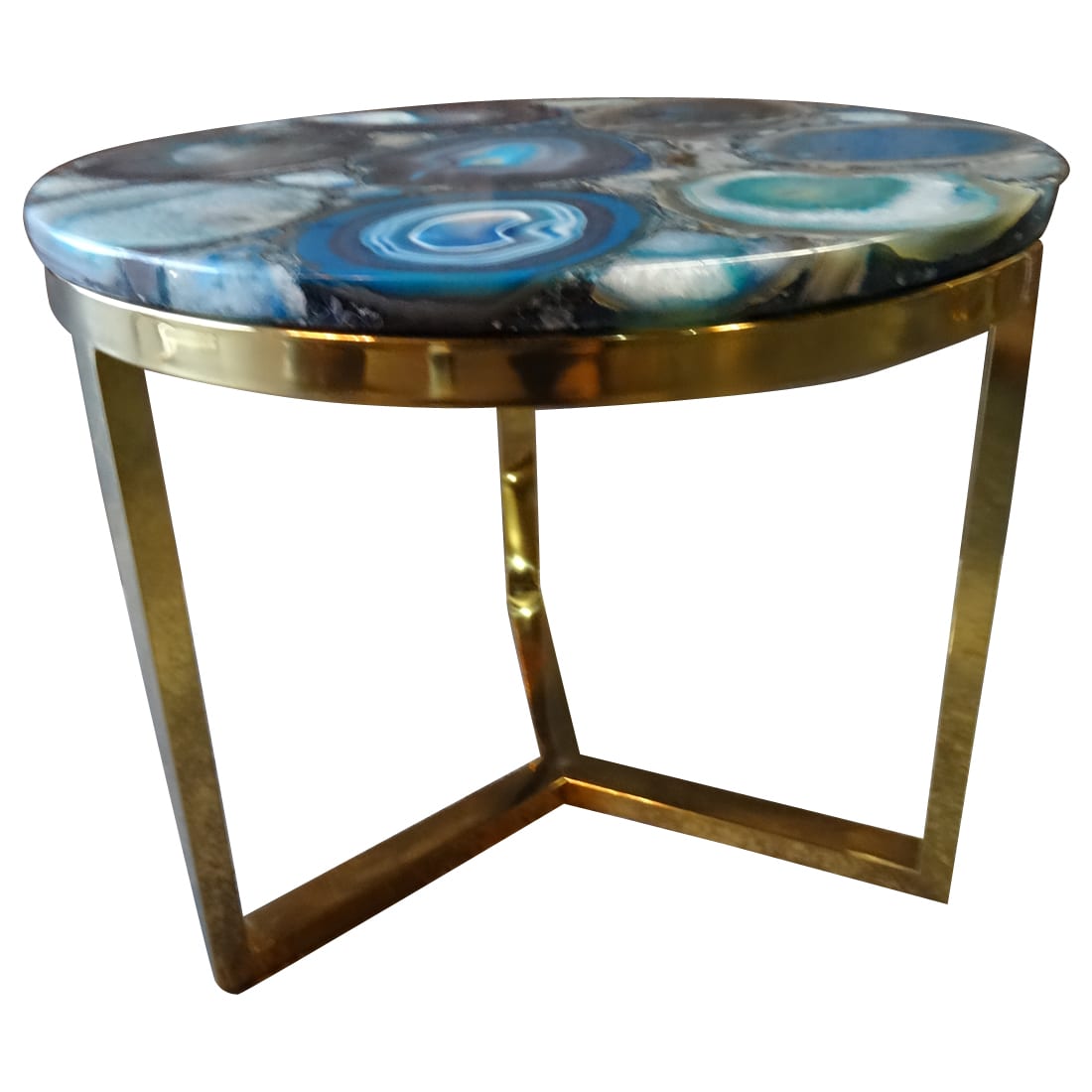 Azzure Teal Blue Agate Nestling Table with Gold Metal Frame, Cocolea, , ,