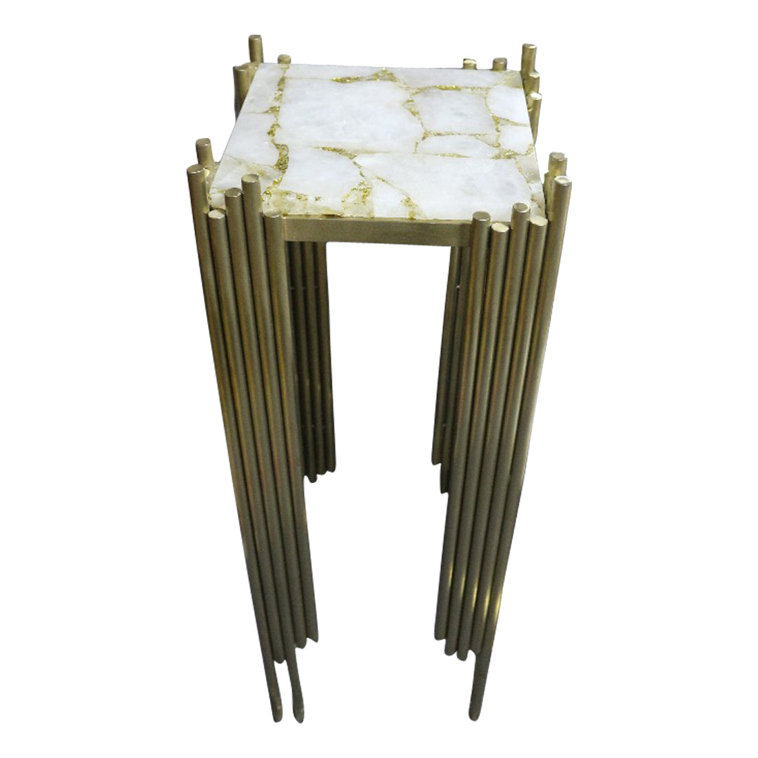 Infinity White Quartz and Gold Leaf Brushed Gold Table, Cocolea, , ,