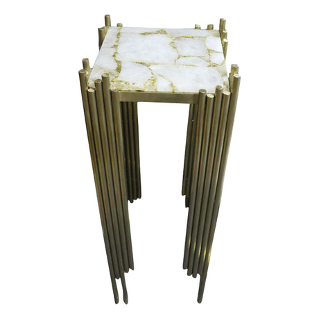 Infinity White Quartz and Gold Leaf Brushed Gold Table, Cocolea, , ,