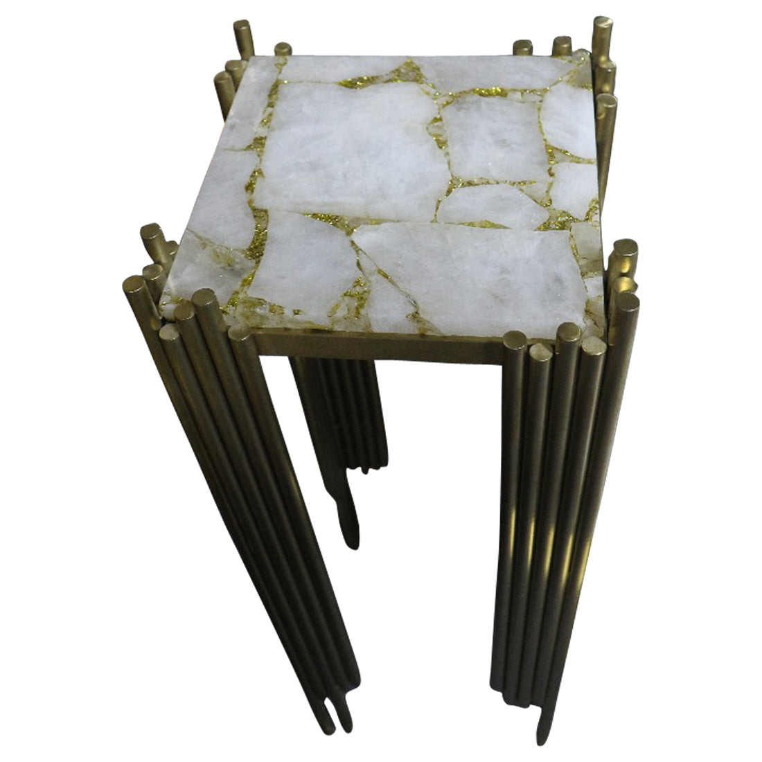 Infinity White Quartz and Gold Leaf Brushed Gold Table, Cocolea, , ,
