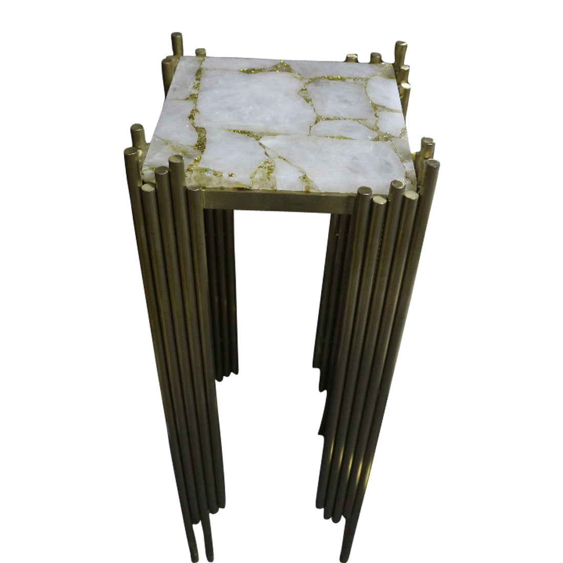 Infinity White Quartz and Gold Leaf Brushed Gold Table, Cocolea, , ,