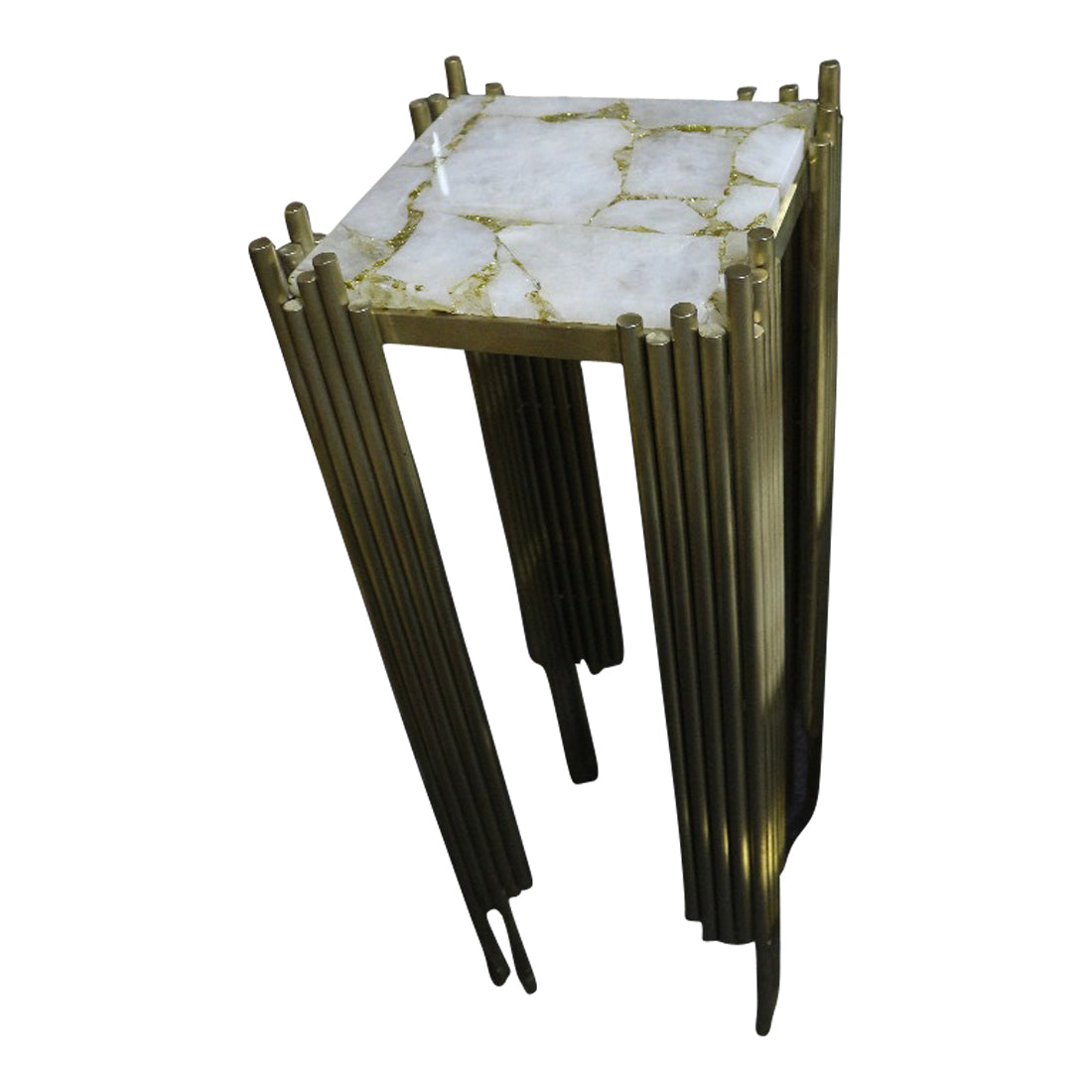Infinity White Quartz and Gold Leaf Brushed Gold Table, Cocolea, , ,