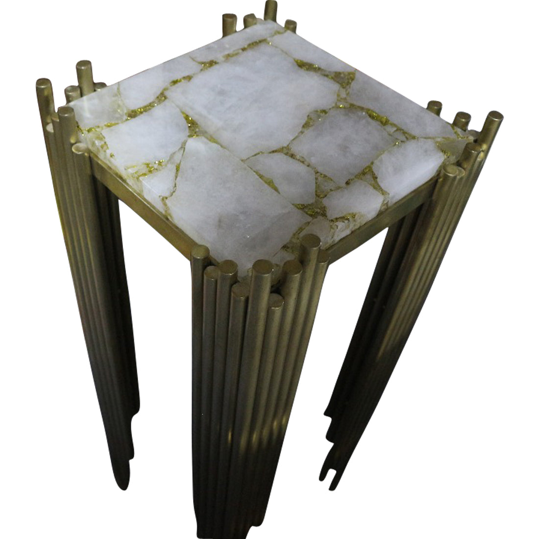 Infinity White Quartz and Gold Leaf Brushed Gold Table, Cocolea, , ,