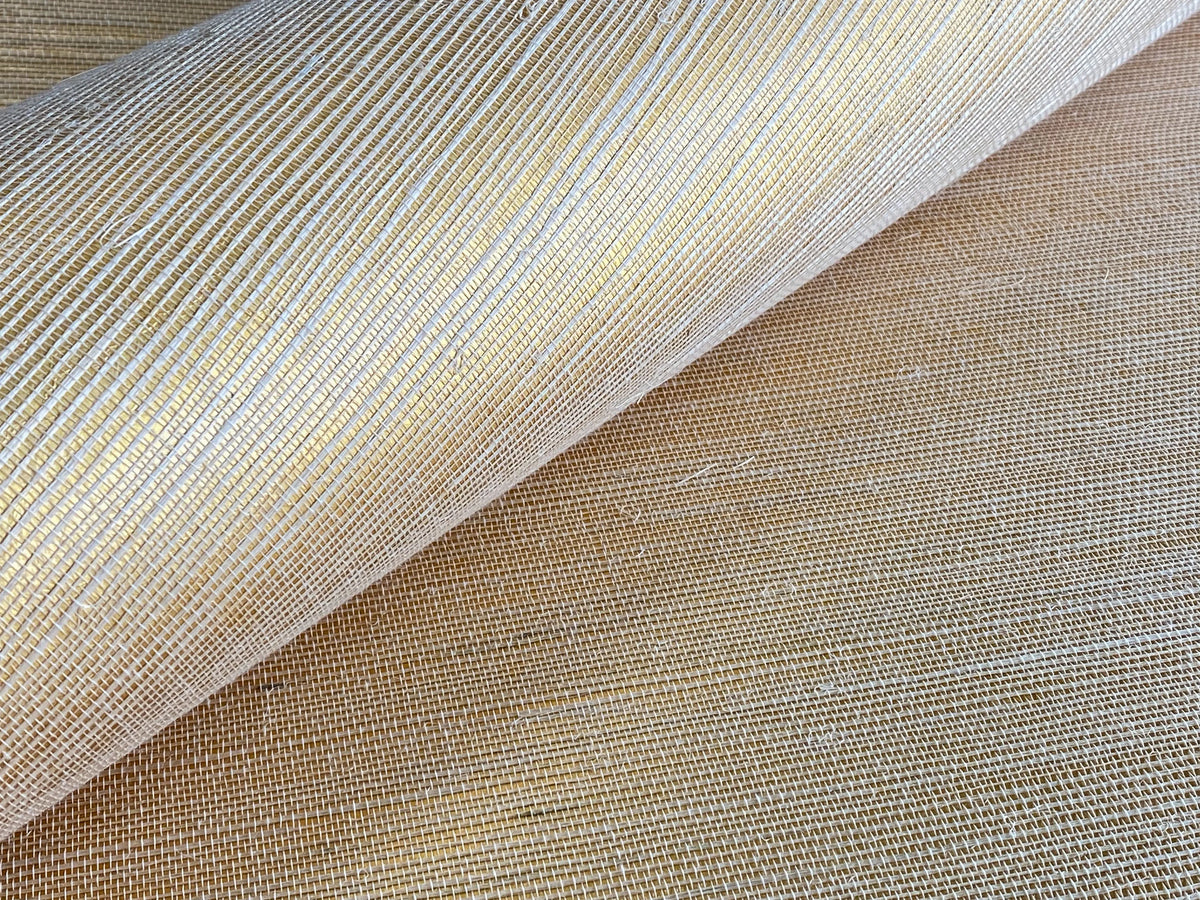 Cream Sisal on Soft Gold Grasscloth Wallpaper, Cocolea, , ,