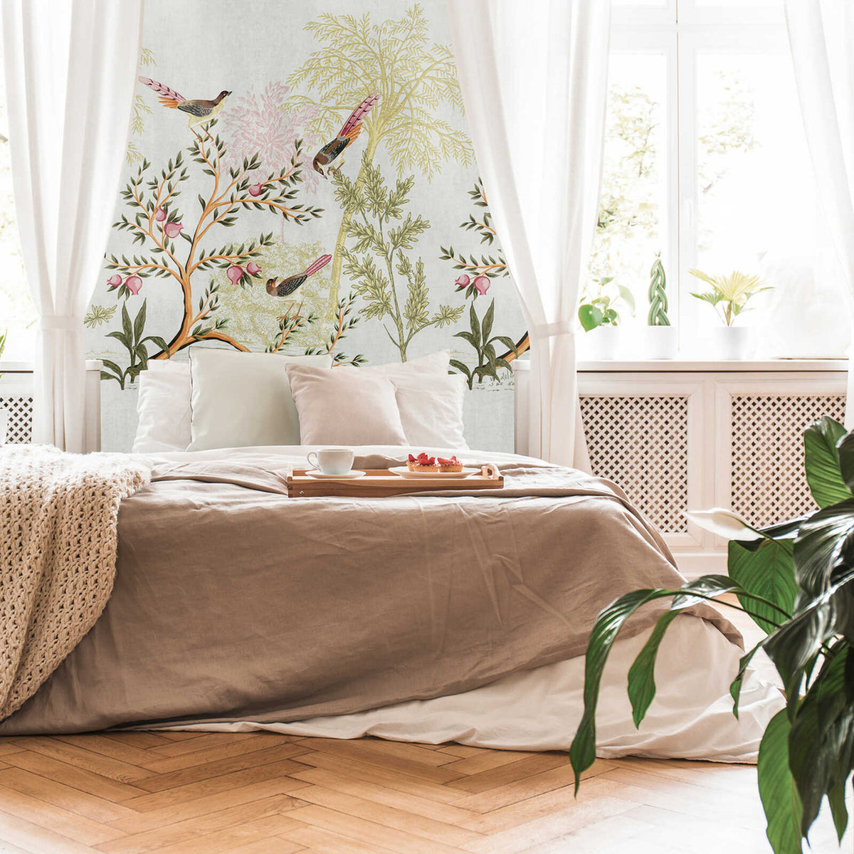 Floral Symphony wallpaper panel by Natty & Polly, styled in an interior
