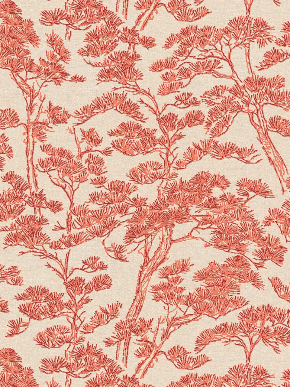 Rococo wallpaper in Coral / Sand by Natty & Polly, full pattern view