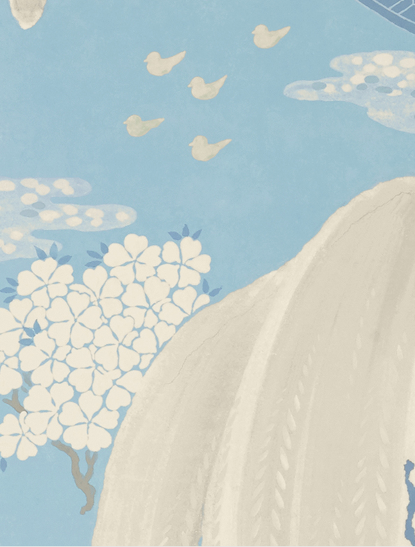 Willow Tree wallpaper in Soft Blue by Natty & Polly, full pattern view