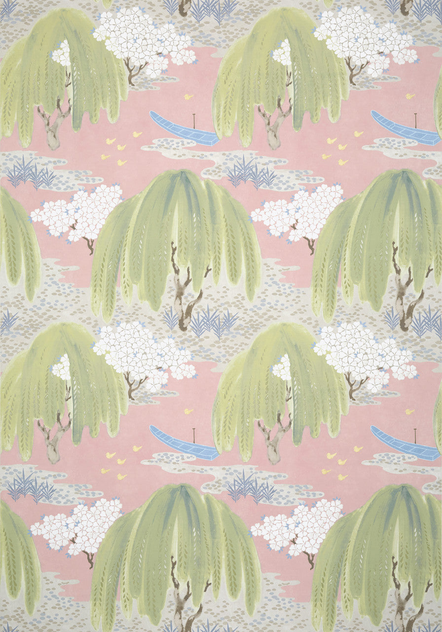 Willow Tree wallpaper in Blush by Natty & Polly, close-up of the pattern and texture