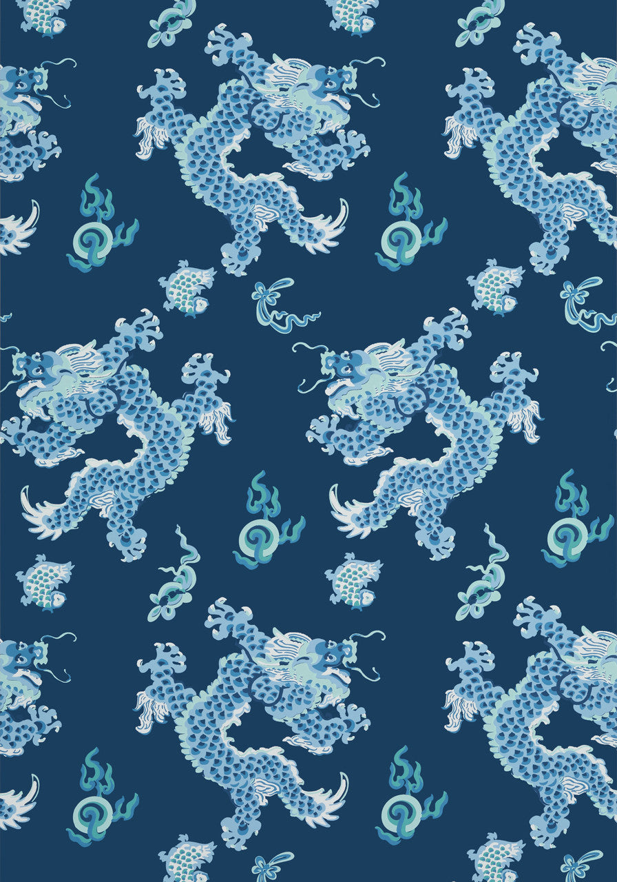 Dragon Dance Wallpaper, Cocolea Natty & Polly, Navy, Per roll (68.6 cm × 10 m),