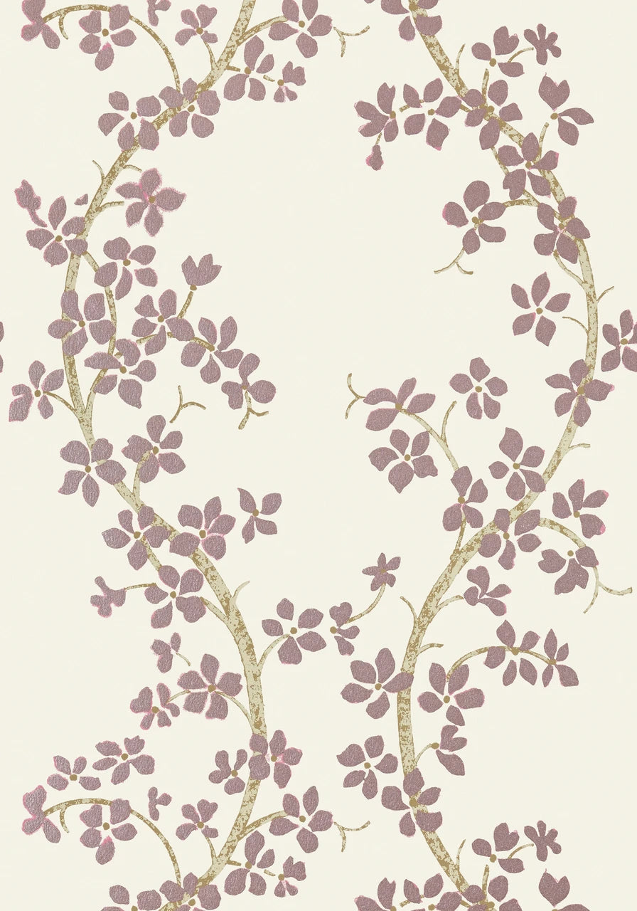 St. Albans Grove wallpaper in Ivory / Pink by Natty & Polly, close-up of the pattern and texture