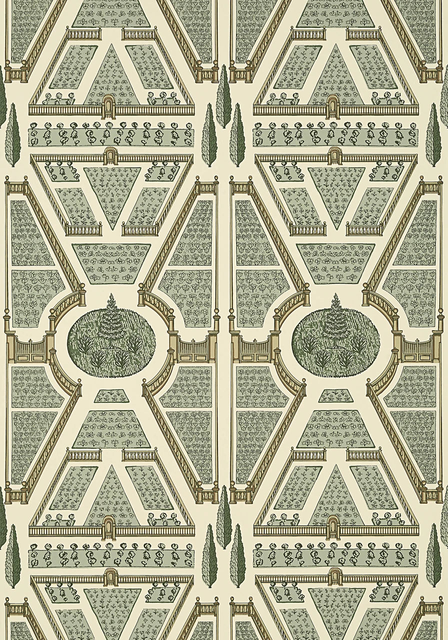 Aerial Garden Wallpaper, Cocolea Natty & Polly, Sage, Per roll (68.6 cm × 10.06 m),
