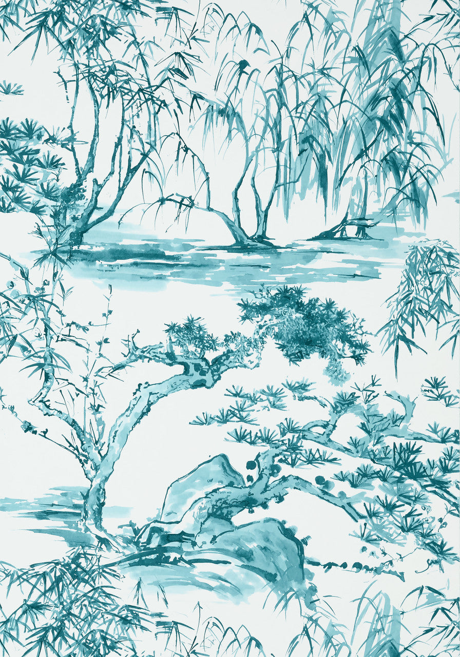Kyoto wallpaper in Robins Egg by Natty & Polly, close-up of the pattern and texture