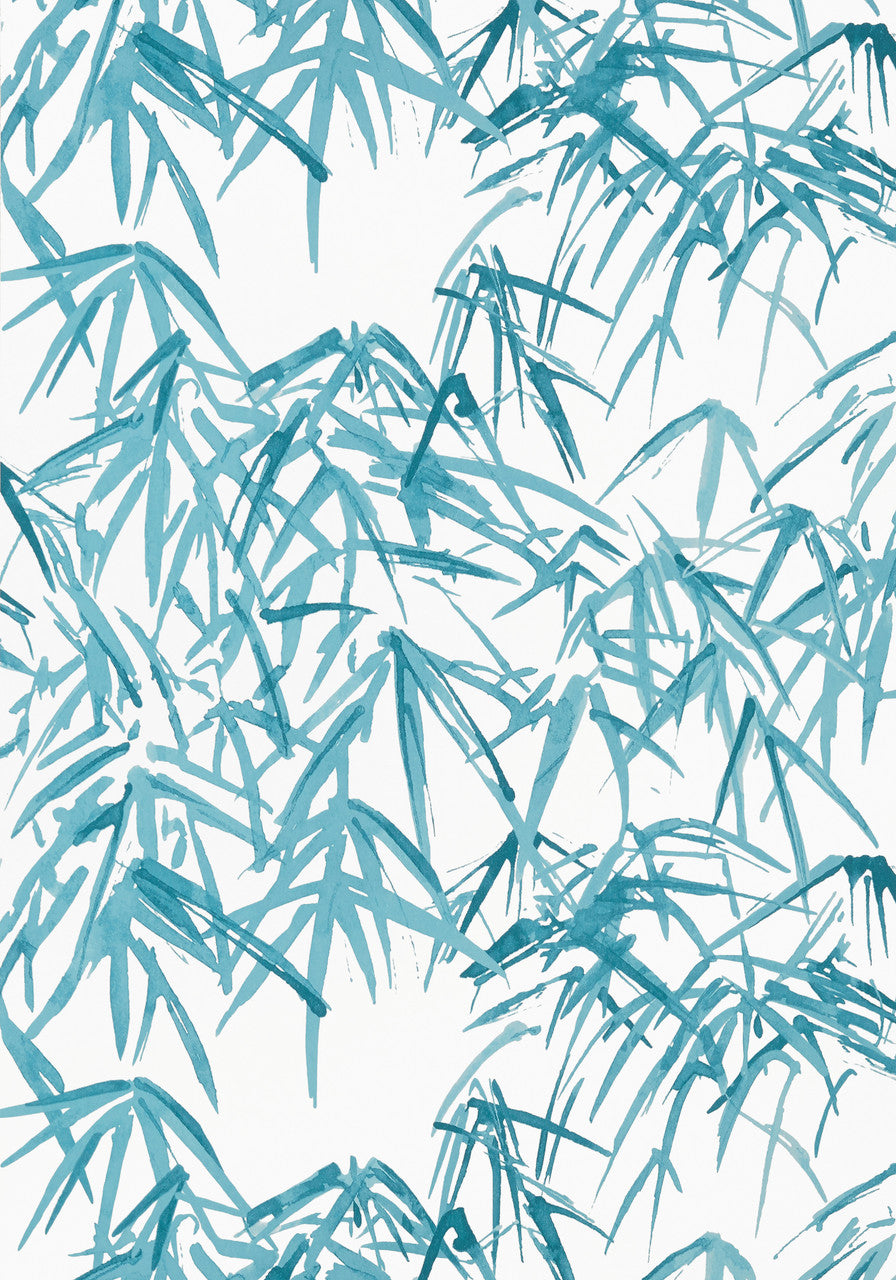 Kyoto Leaves wallpaper in Robins Egg by Natty & Polly, close-up of the pattern and texture