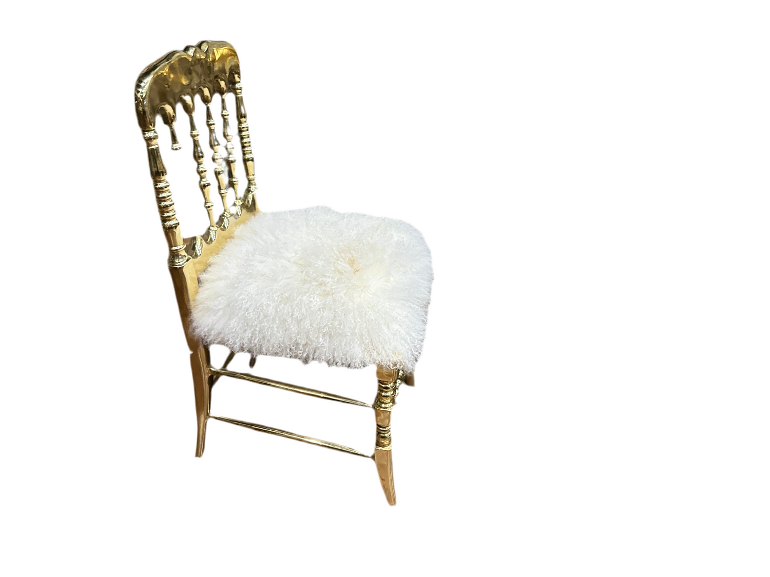 Mongolian Fur Dressing Chair in Brass Frame, Cocolea, , ,