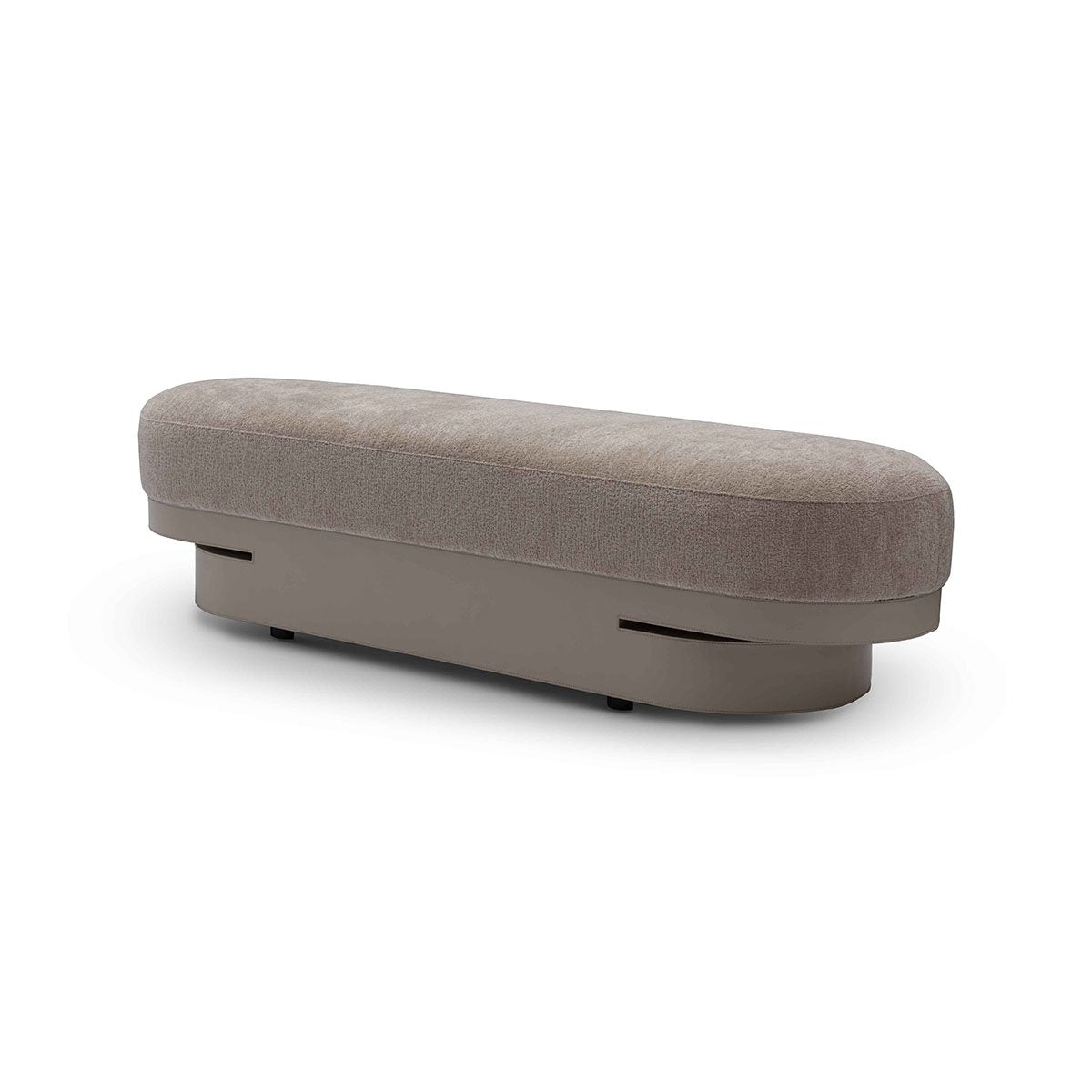 Maison Debrah Maris upholstered fabric bench on a leather-wrapped base