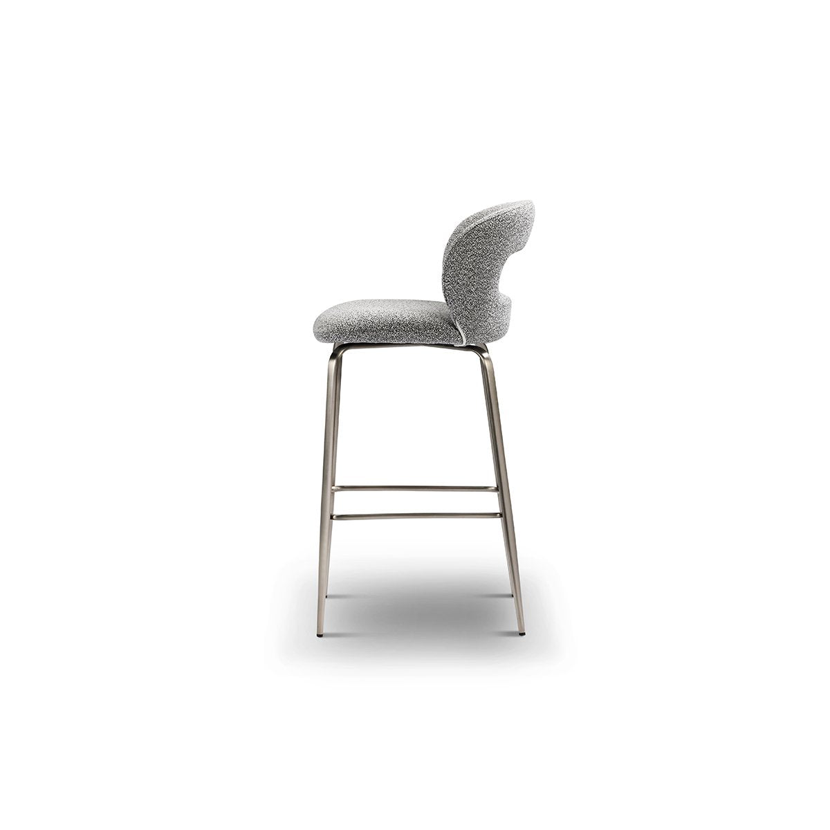 Maison Debrah Estrin grey bouclé bar chair with open-back cutout and brushed bronze frame — view 3