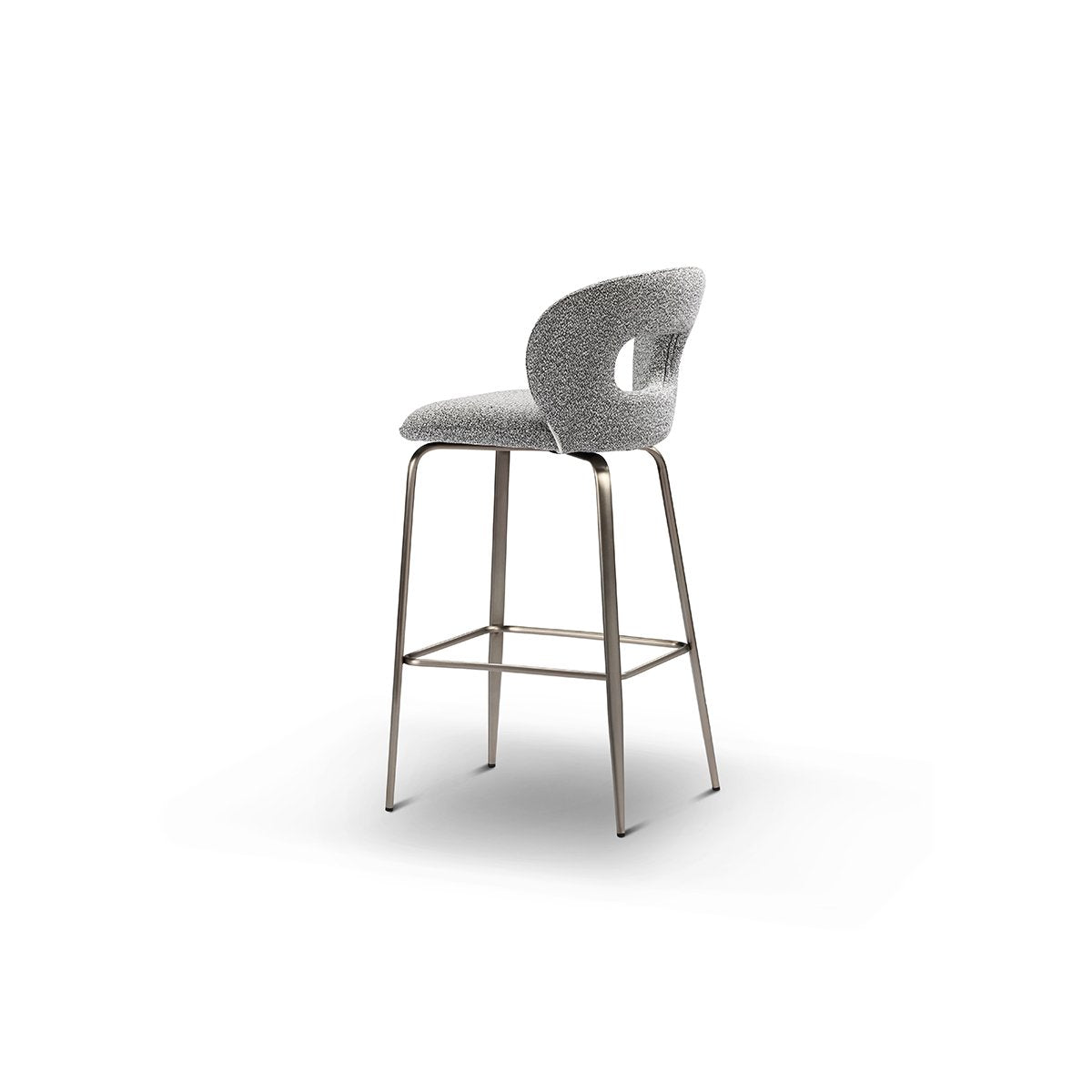 Maison Debrah Estrin grey bouclé bar chair with open-back cutout and brushed bronze frame — view 4