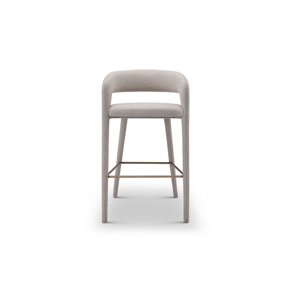 Gresta Curved Upholstered Bar Stool in Warm Grey with Copper Legs, Maison Debrah, , ,