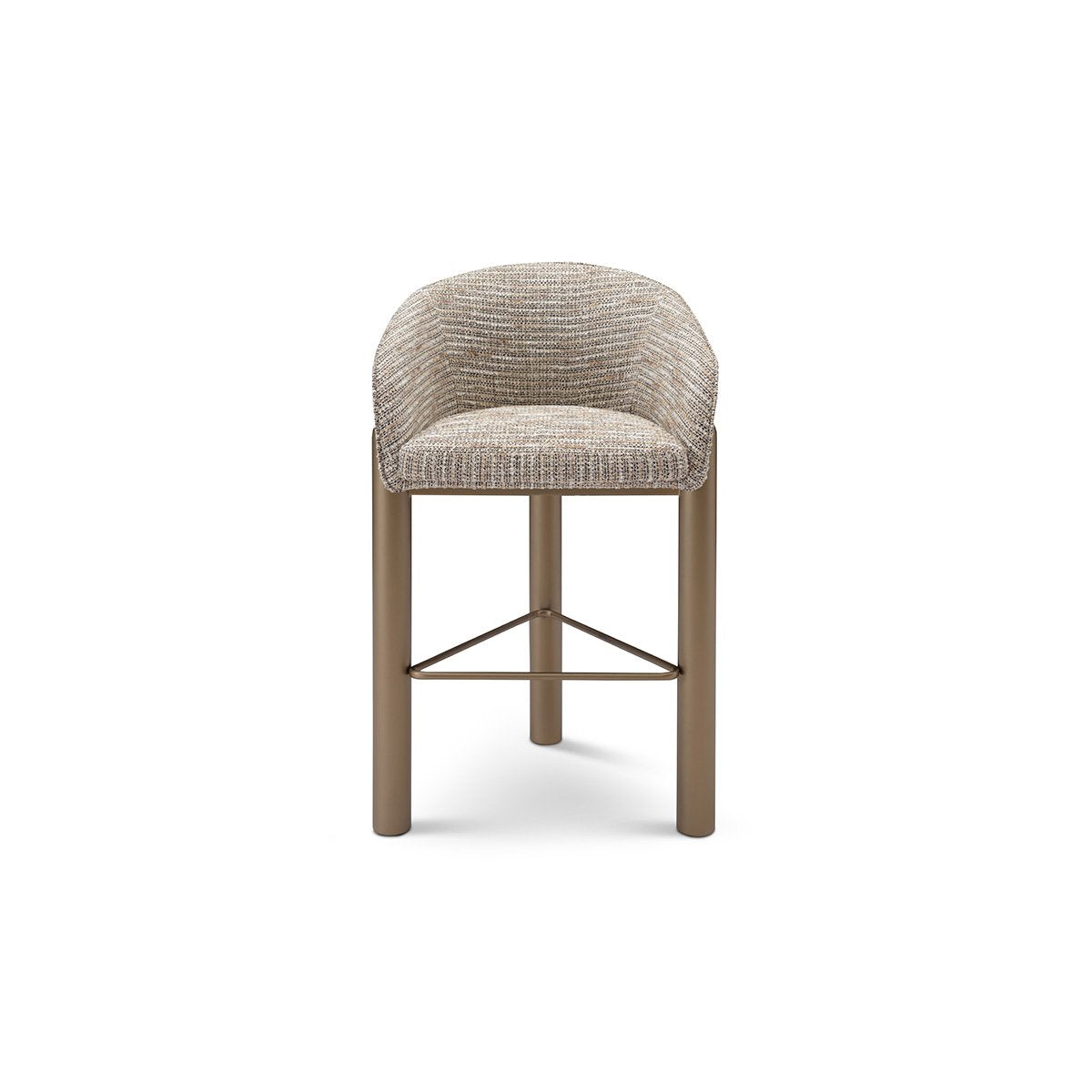 Maison Debrah Irven bar stool in multi-tone bouclé with curved barrel back and brass legs