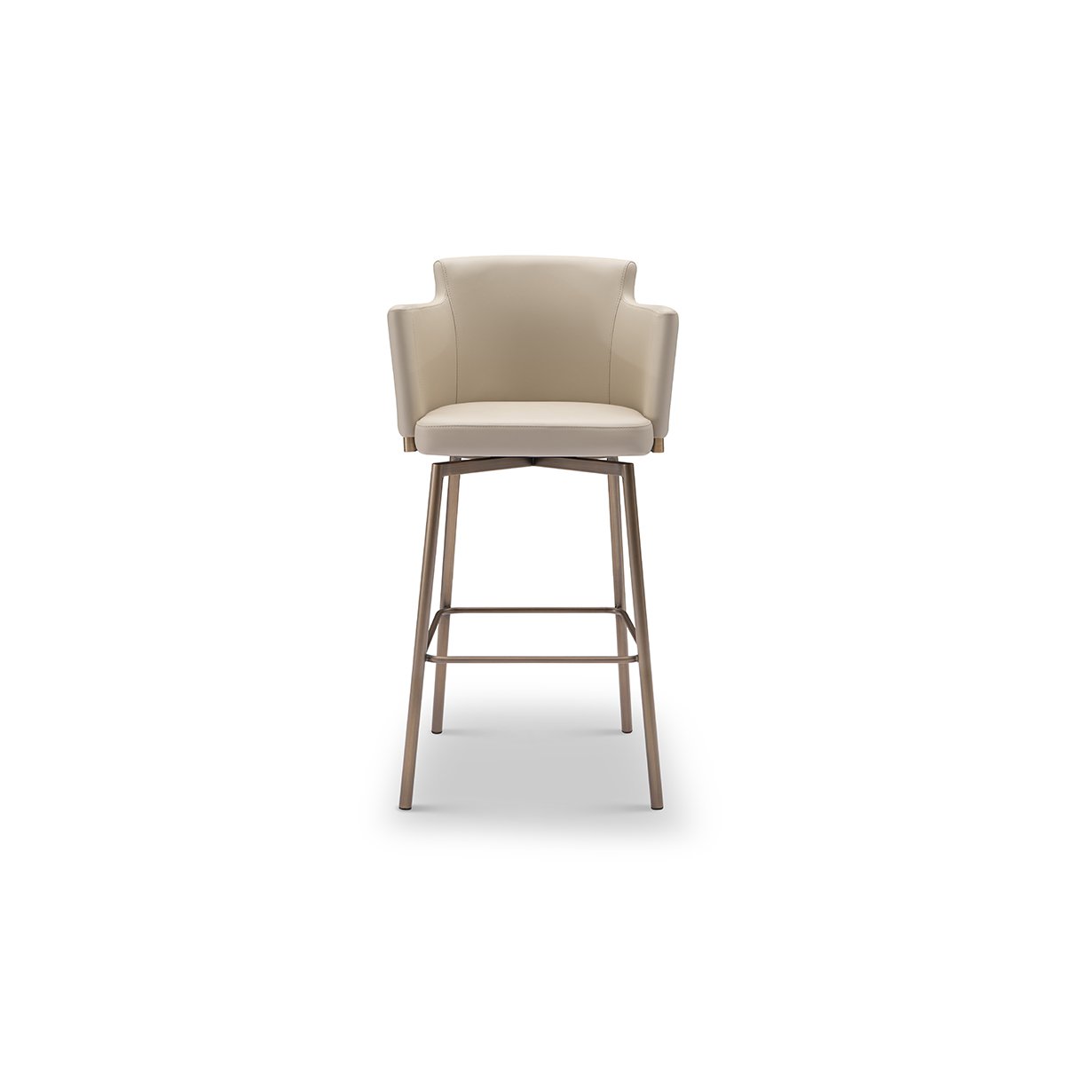 Maison Debrah Dalmir cream leather bar chair with curved back and brushed brass frame and footrest