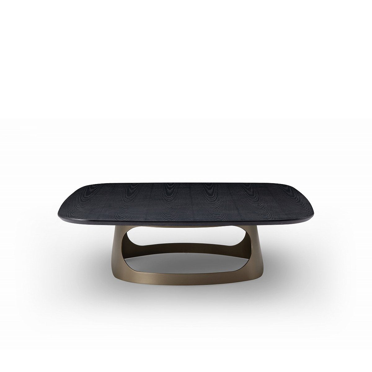 Wavon Square Coffee Table in Dark Oak with Arched Brass Base, Maison Debrah, , ,