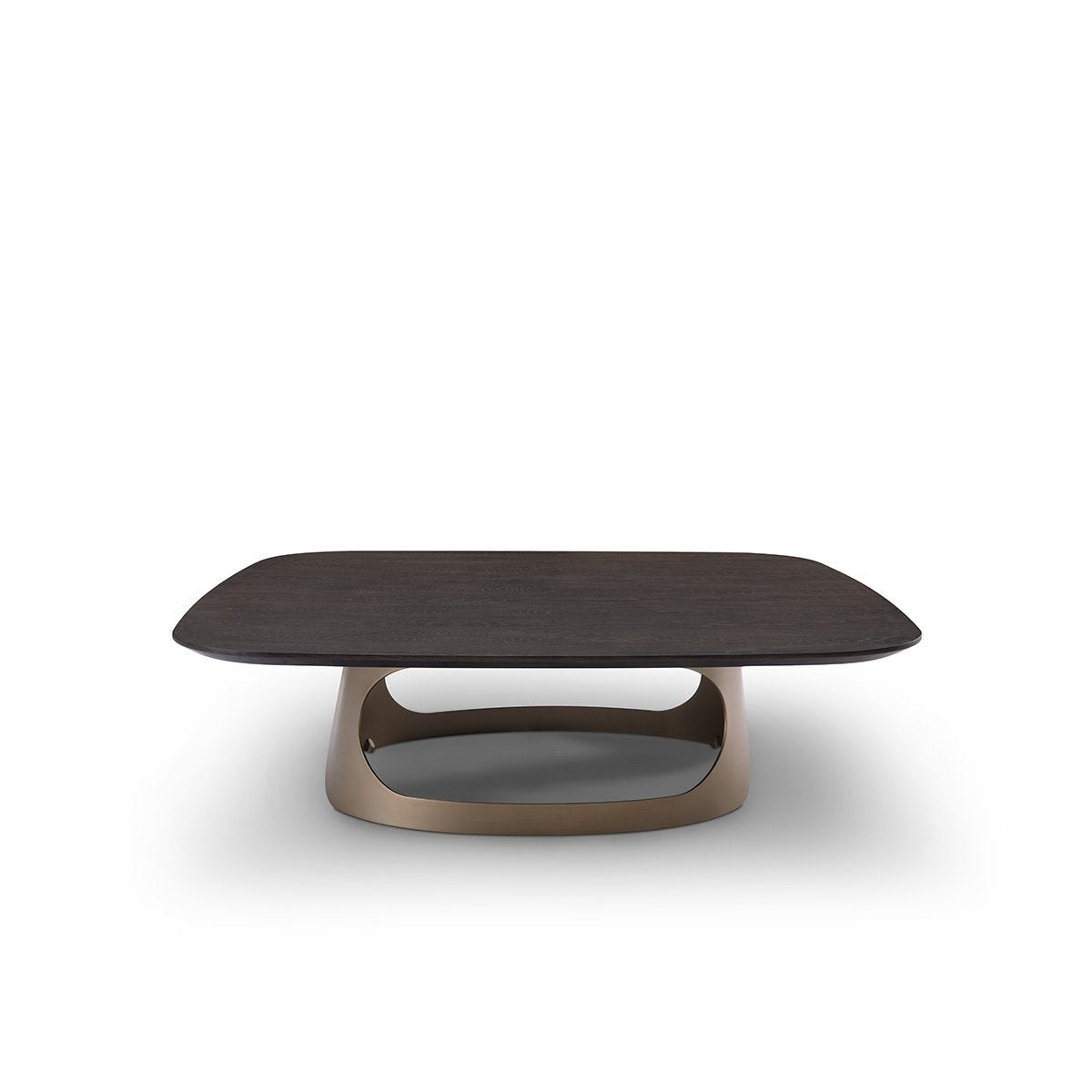 Wavon Square Coffee Table in Dark Oak with Arched Brass Base, Maison Debrah, , ,