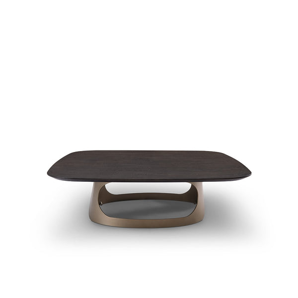 Wavon Square Coffee Table in Dark Oak with Arched Brass Base, Maison Debrah, , ,