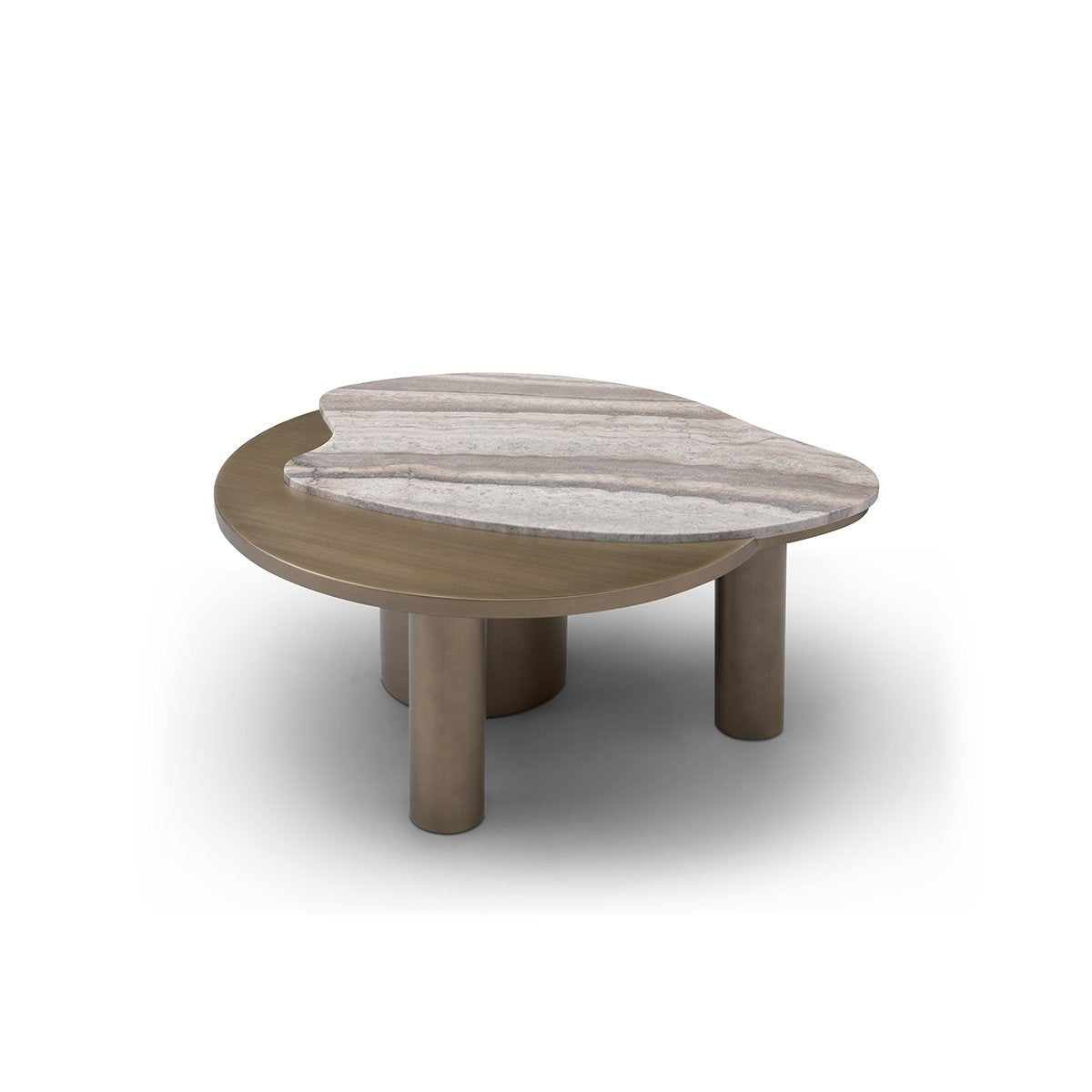 Marsten Kidney-Shaped Travertine Coffee Table with Brass Legs, Maison Debrah, , ,