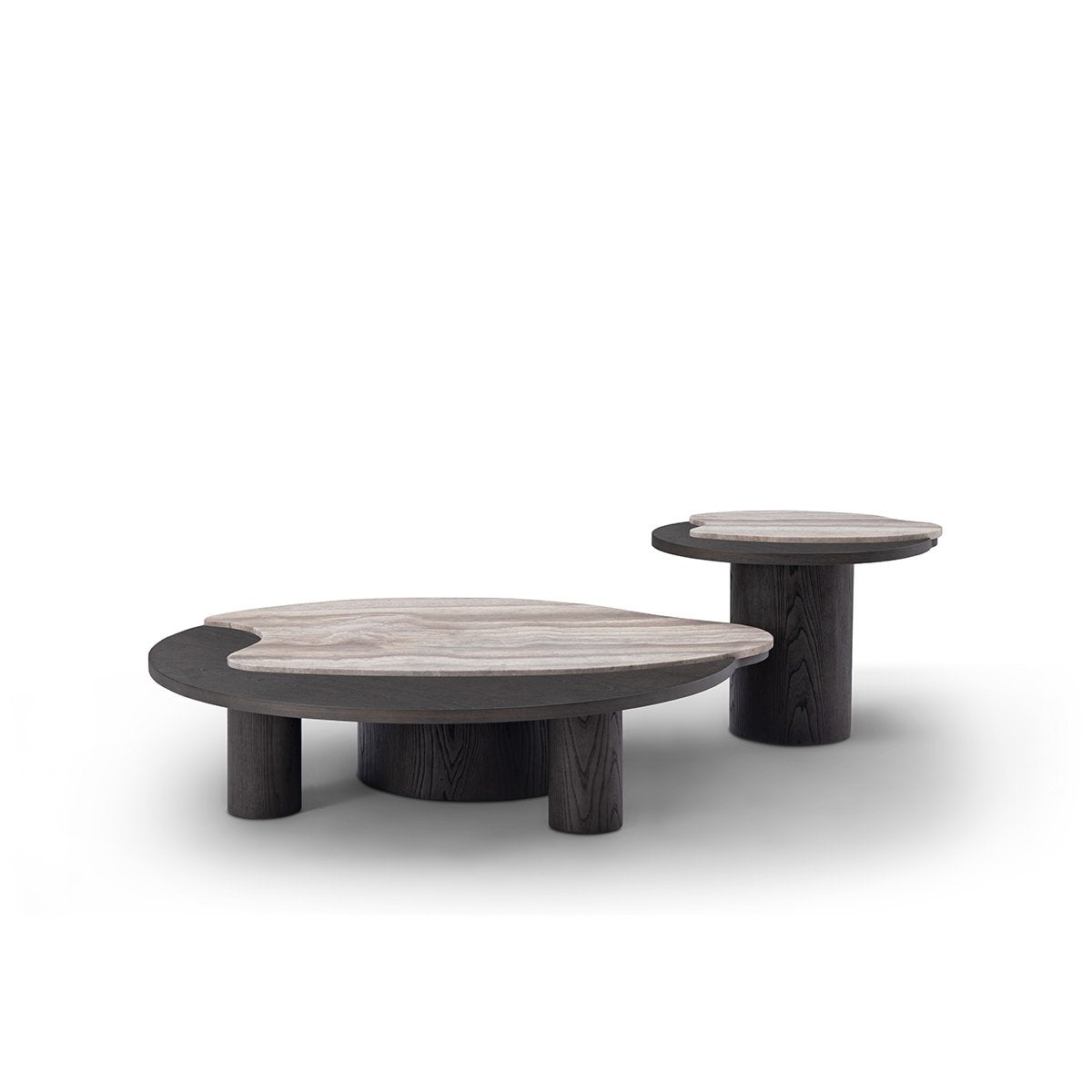 Marsten Kidney-Shaped Travertine Coffee Table with Brass Legs, Maison Debrah, , ,