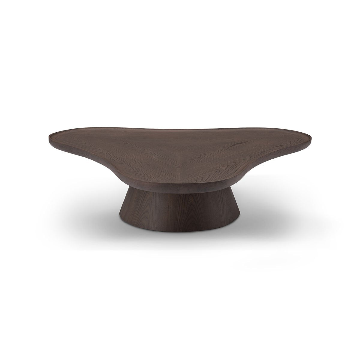 Maison Debrah Neris free-form coffee table in dark grey elm veneer on tapered pedestal