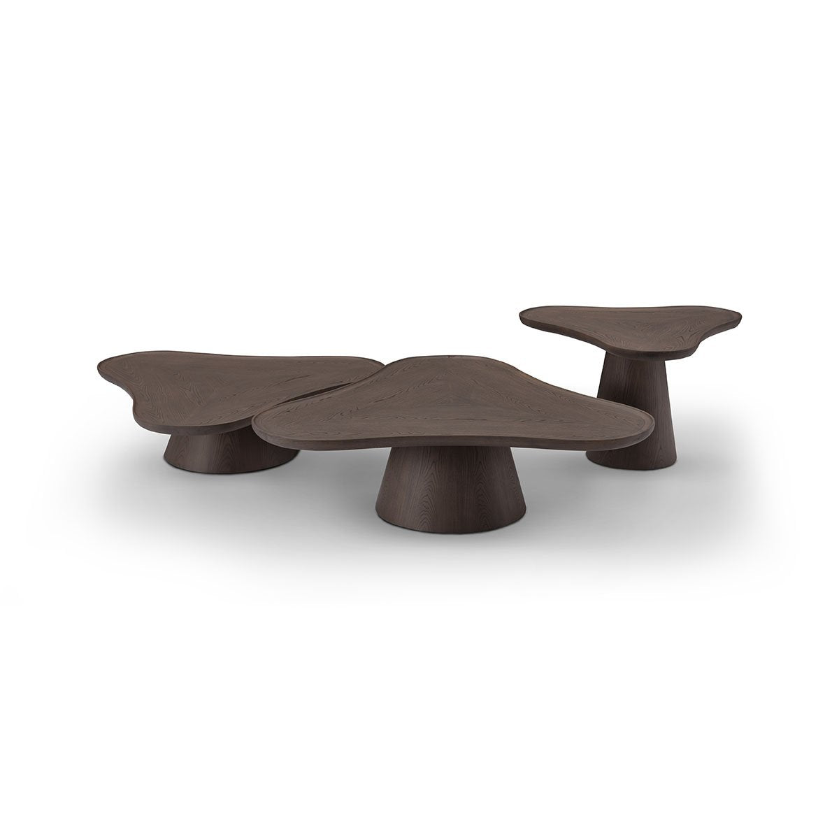 Maison Debrah Neris free-form coffee table in dark grey elm veneer on tapered pedestal — view 4