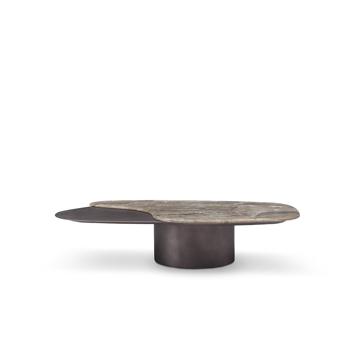 Jorlin Maple Brown Leathered Marble Coffee Table on Column Base, Maison Debrah, , ,