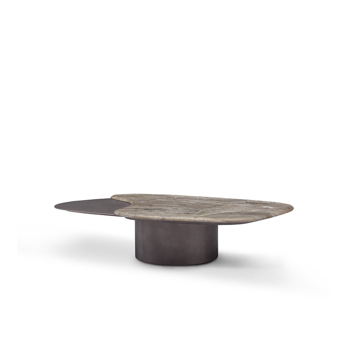 Jorlin Maple Brown Leathered Marble Coffee Table on Column Base, Maison Debrah, , ,