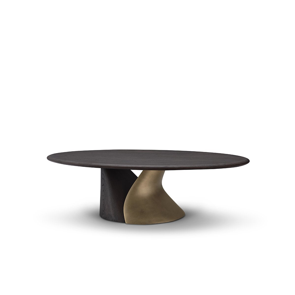 Virex Oval Coffee Table in Dark Grey Elm with Vintage Brass Leg, Maison Debrah, , ,