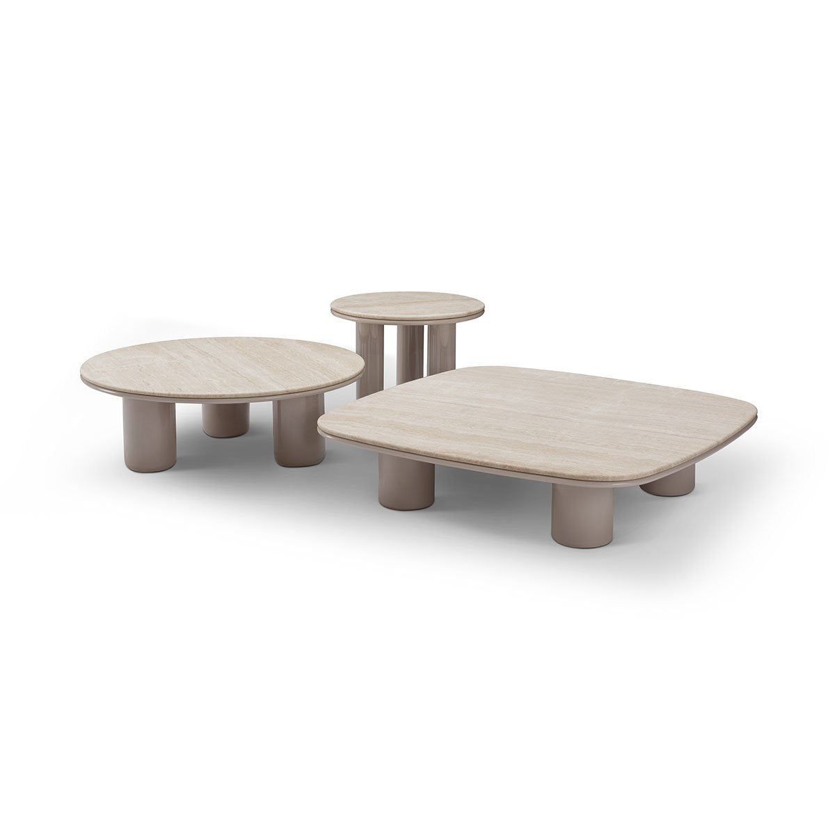 Maison Debrah Torvo round white travertine side table on an olive green gloss pedestal — view 3