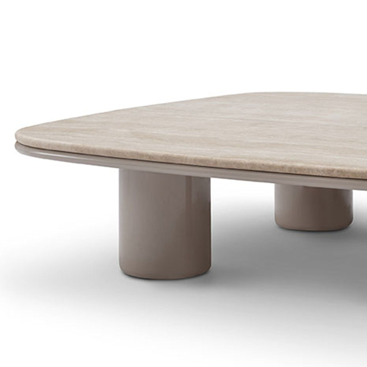Maison Debrah Elyon low coffee table with matte white travertine top on khaki high-gloss base — view 8