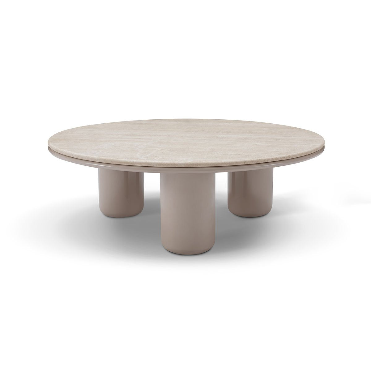 Maison Debrah Elyon low coffee table with matte white travertine top on khaki high-gloss base — view 7