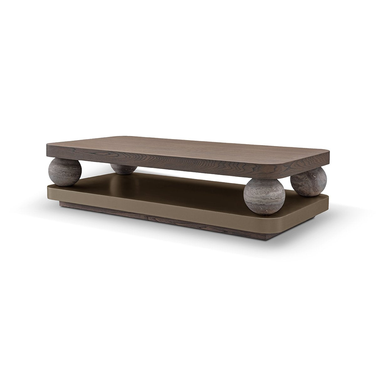 Bolvane Rectangular Elm Coffee Table on Travertine Spheres, Maison Debrah, , ,
