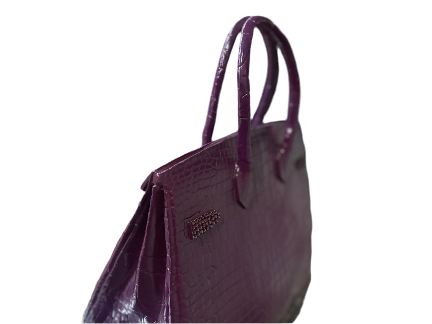 Luxury Birkin 40 Aubergine - Brass Handbag Sculpture with Swarovski Accents, Cocolea, , ,