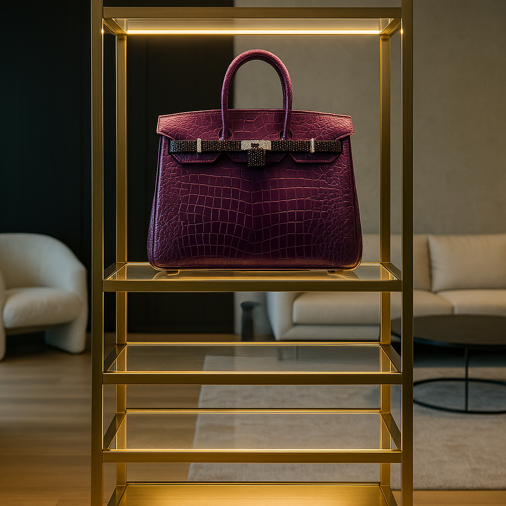 Luxury Birkin 40 Aubergine - Brass Handbag Sculpture with Swarovski Accents, Cocolea, , ,