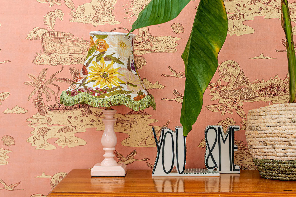 Castaway wallpaper in Coral by Natty & Polly, full pattern view