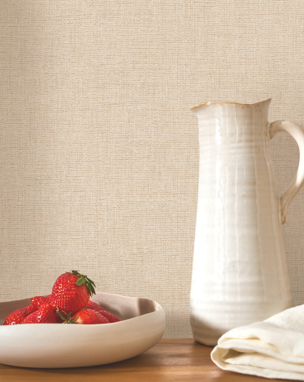 Caractère wallpaper in Shell by Natty & Polly, styled in a living room