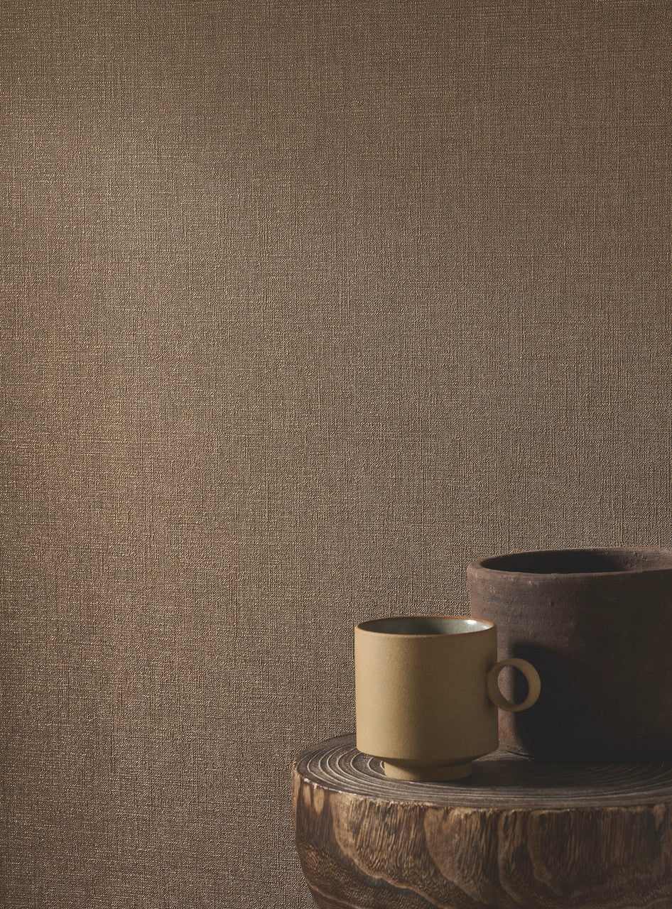 Caractère wallpaper in Cocoa by Natty & Polly, styled in a living room