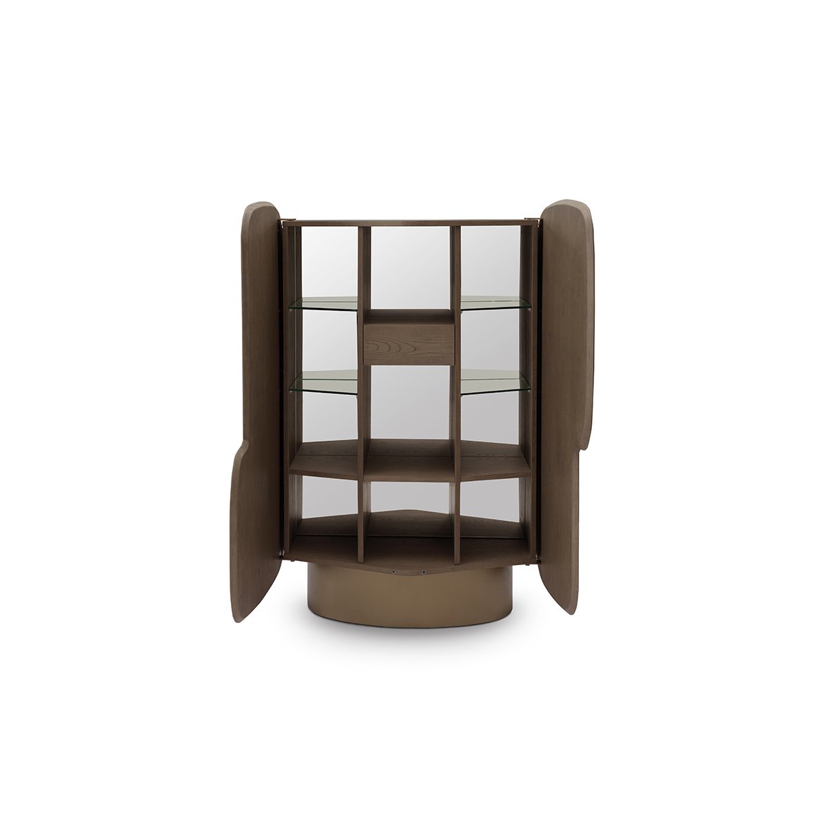 Maison Debrah Ison light grey elm display cabinet with mirrored back and brass base — view 3