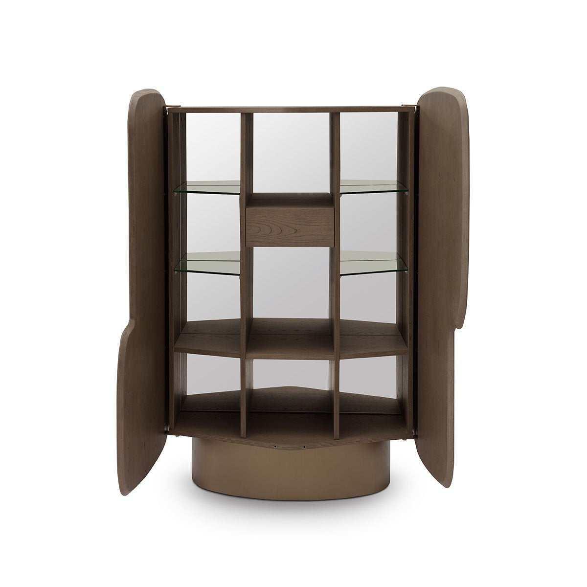 Maison Debrah Soril light grey elm display cabinet with illuminated mirrored back and brass base — view 4